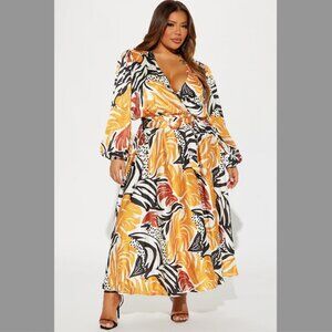 Fashion Nova Curve - Tahiti Sunset Satin Maxi Dress - 2X